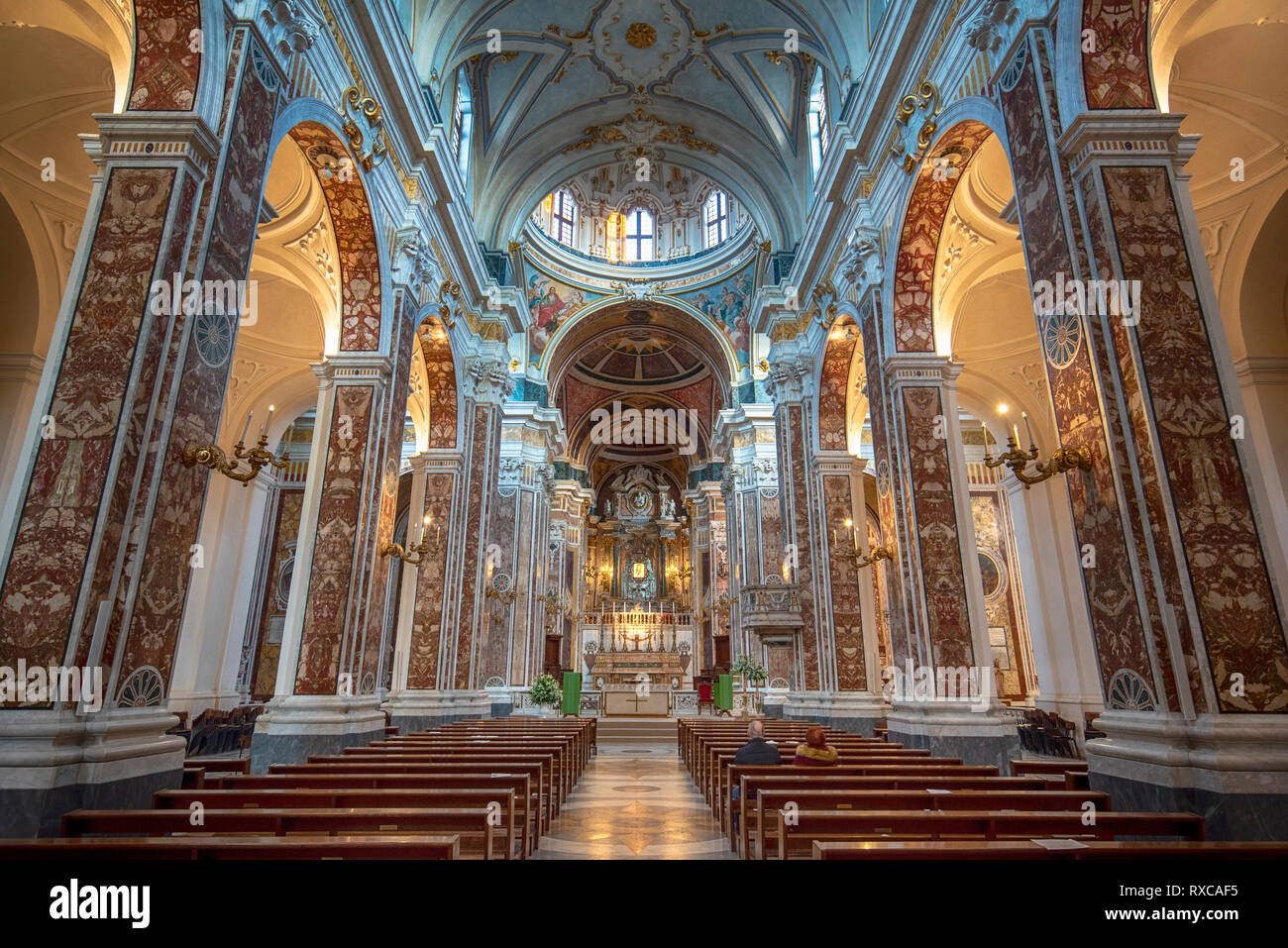 Inside interior of the Cathedral of Maria Santissima della Madia (Basilica Cattedrale Madonna della Madia). Monopoli, Puglia, Italy - Apulia Stock Photo