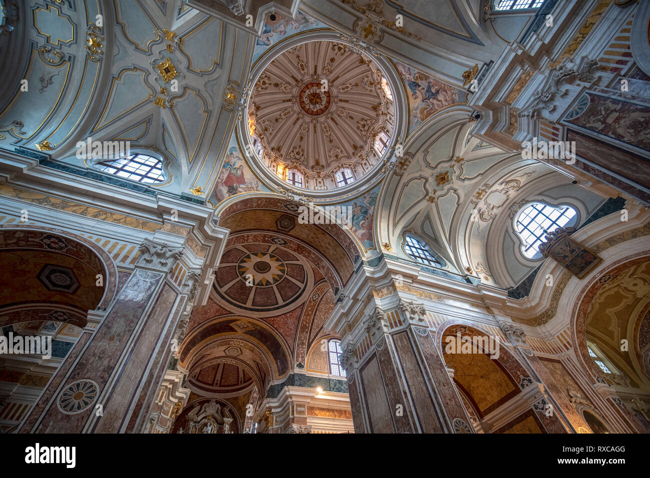 Inside interior of the Cathedral of Maria Santissima della Madia (Basilica Cattedrale Madonna della Madia). Monopoli, Puglia, Italy - Apulia Stock Photo