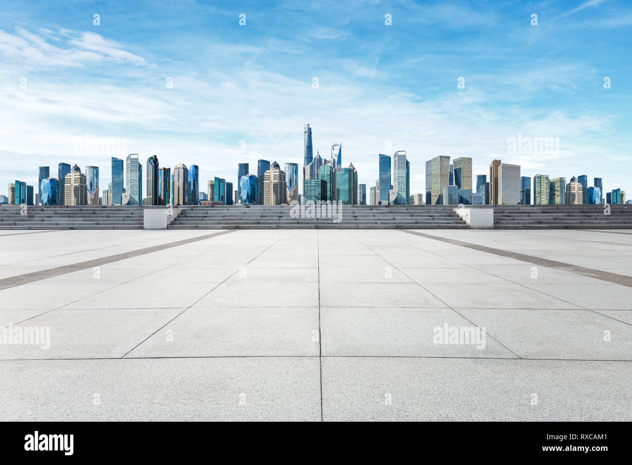 Empty Square Floor And Panoramic City Skyline With Buildings In Shanghai Stock Photo Alamy