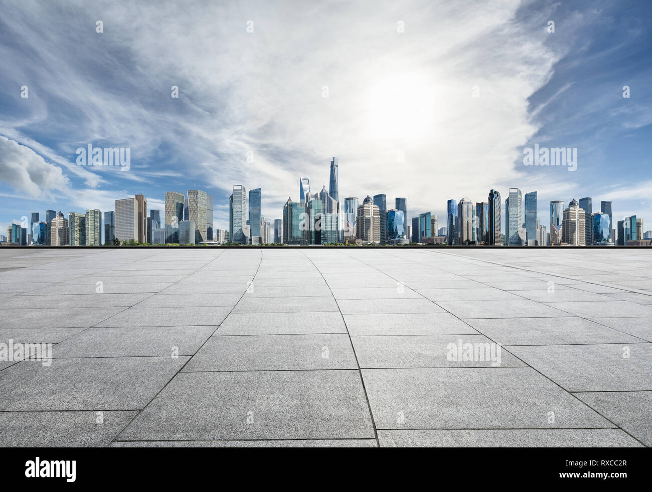 Empty Square Floor And Panoramic City Skyline With Buildings In Shanghai Stock Photo Alamy