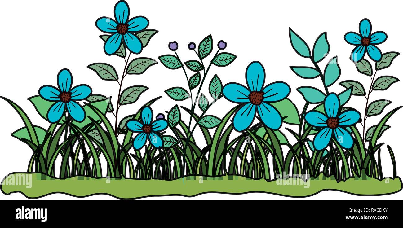 beautiful flowers with grass garden scene Stock Vector Image & Art - Alamy