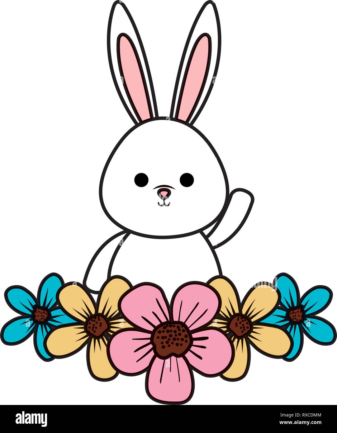 cute rabbit with flowers character Stock Vector Image & Art - Alamy