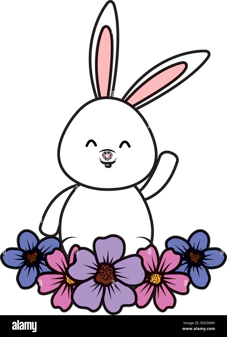 cute rabbit with flowers character Stock Vector Image & Art - Alamy