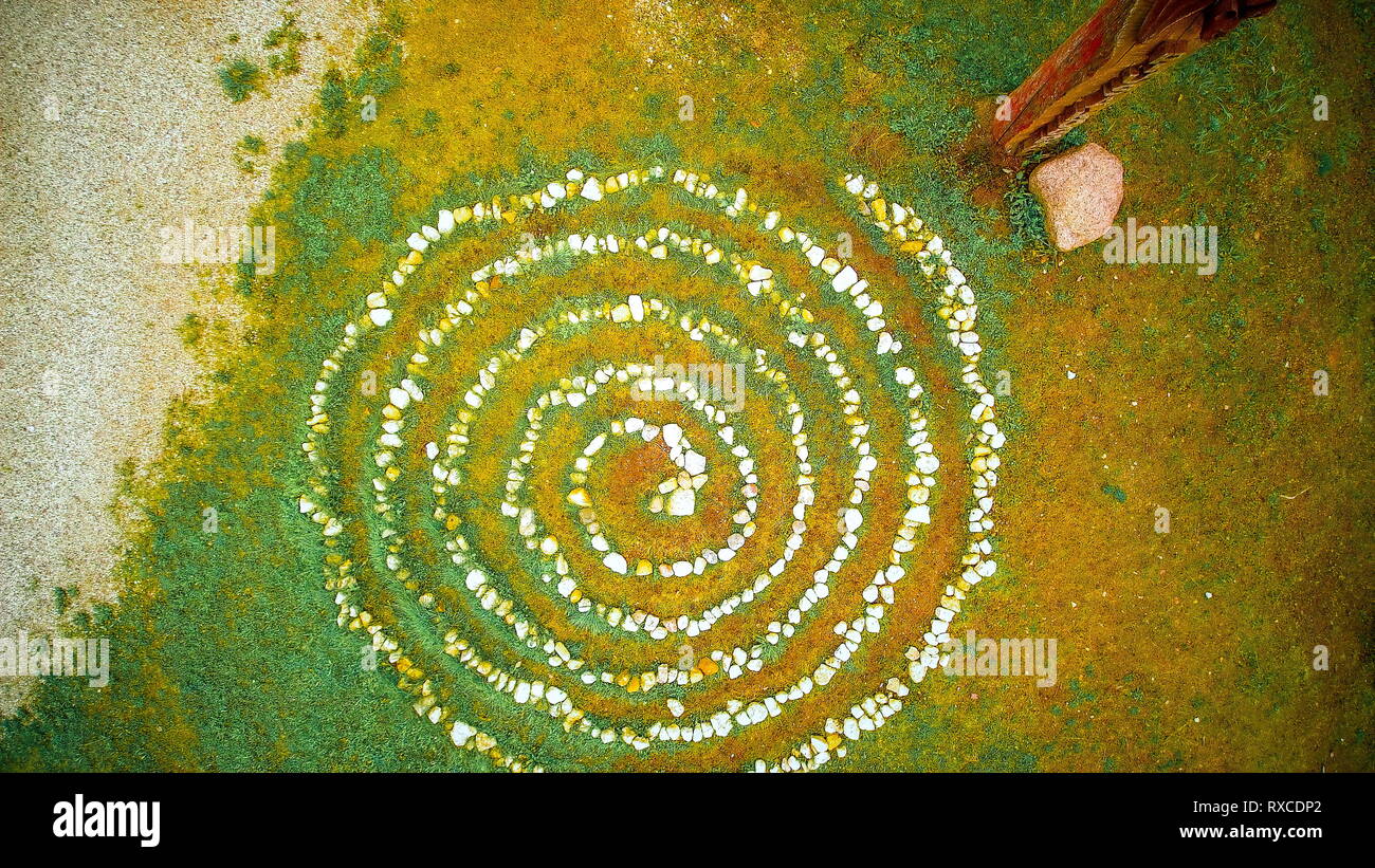 The witchs spell circle in the yard of the building in Piusa Estonia Stock Photo