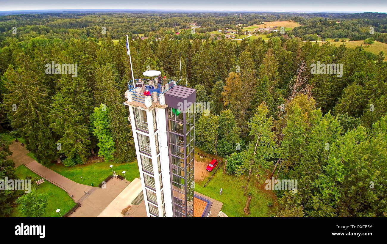 The highest peak Suur-Munamae in Estonia. It is a steel tower that tourist can climb to the top and see the view of Estonia Stock Photo