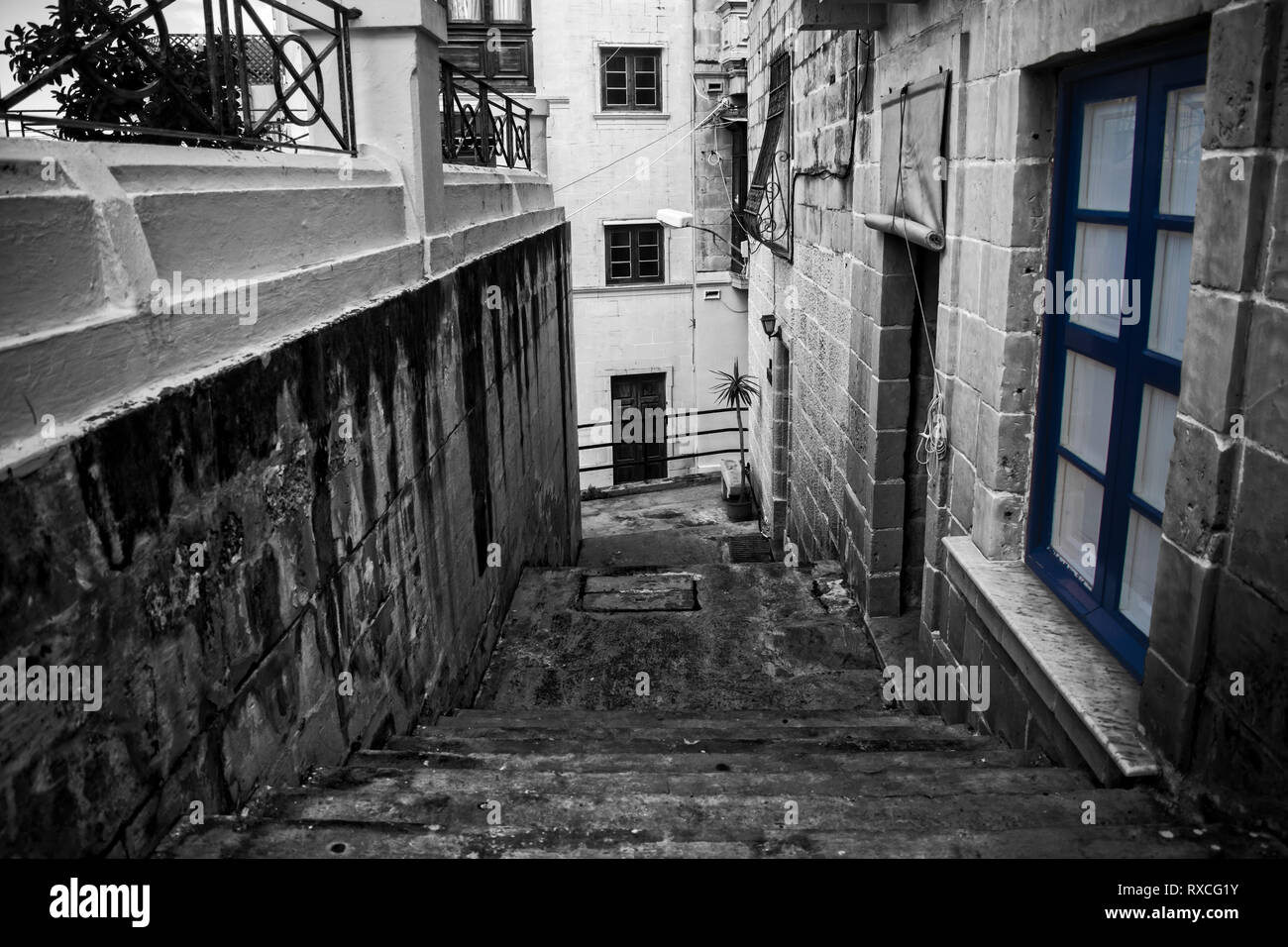 The Blue Window. A typical old location in Birgu, Malta featuring a
