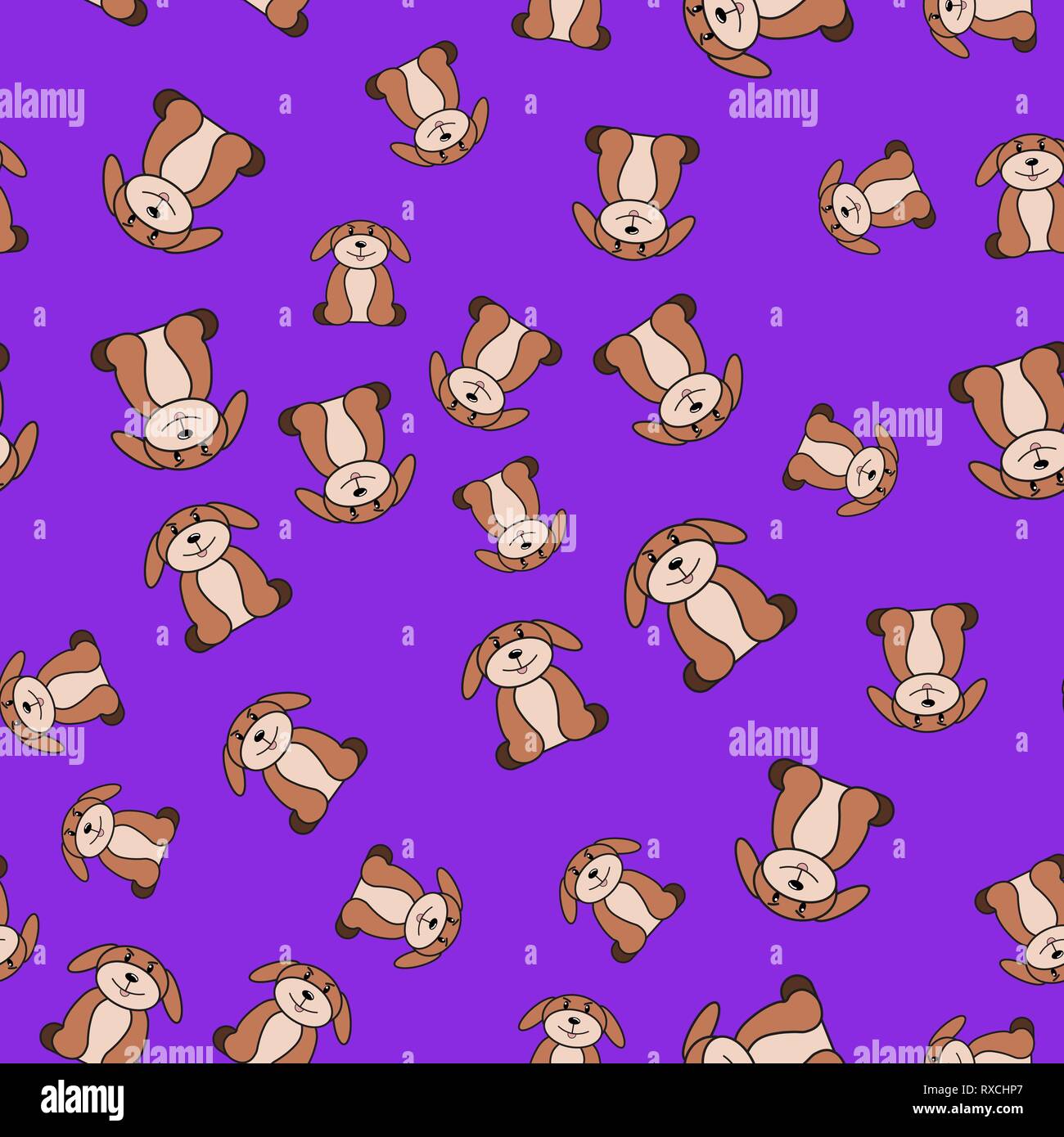 Seamless pattern of dogs in cartoon style. On color background, vector ...