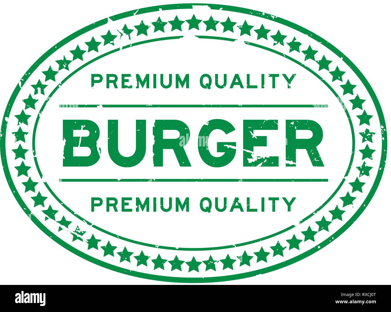 Grunge green premium quality burger oval rubber seal stamp on white background Stock Vector