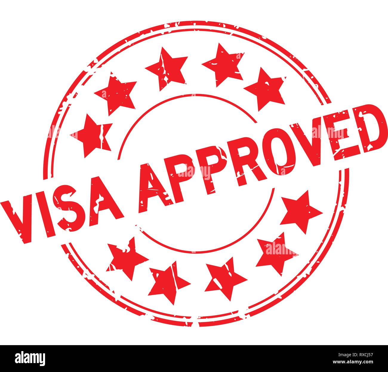 Grunge red visa approved with star icon round rubber seal stamp on