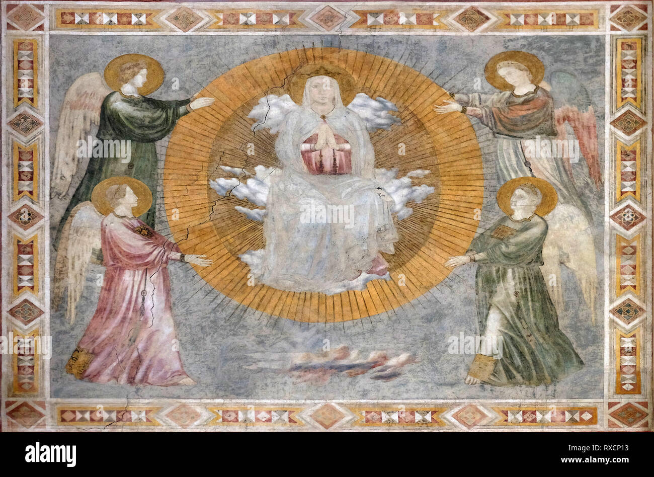 Assumption of the Virgin, a fresco by the Master of the Fogg Pieta (Master of Figline), chapel Tosinghi Spinelli, Basilica Santa Croce in Florence Stock Photo