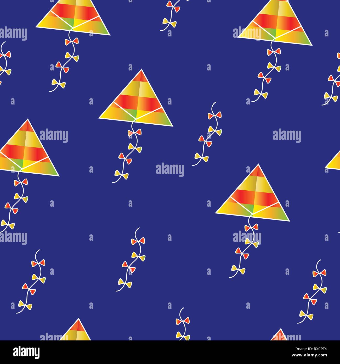 seamless pattern with colorful kites on blue background Stock Vector
