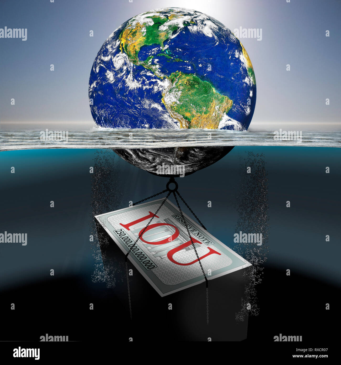 250 trillion dollars of exploding IOU's will drown the planet Stock Photo