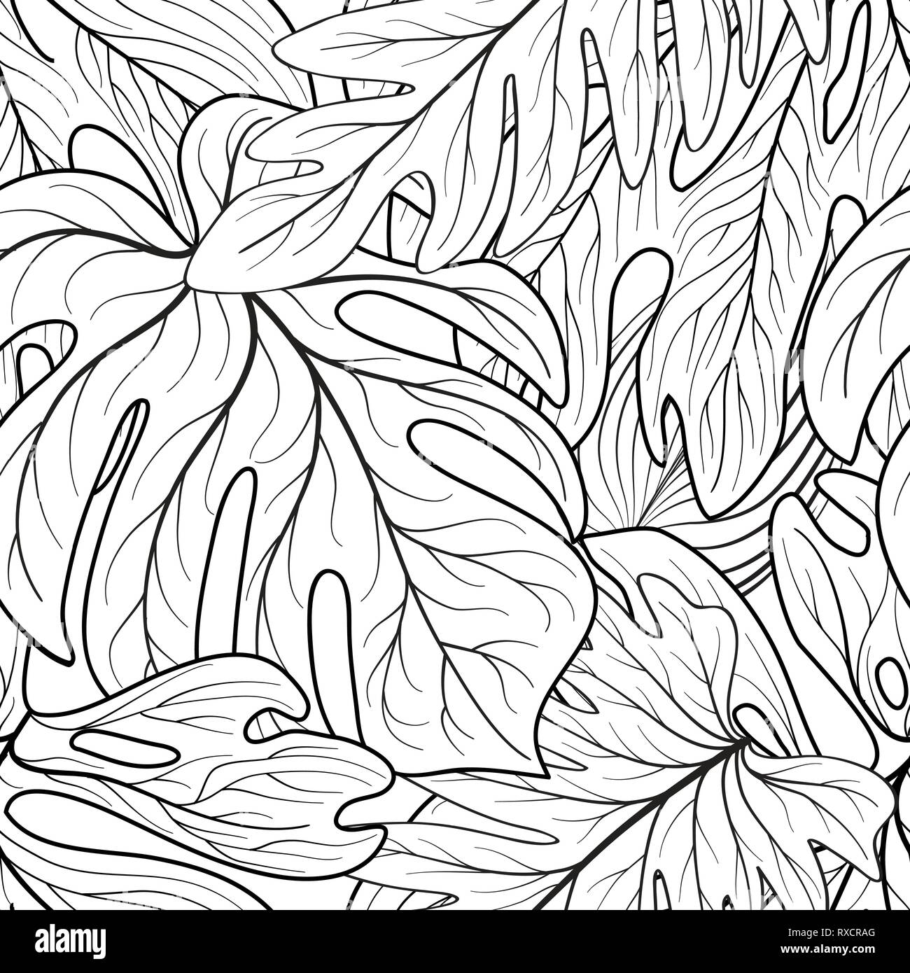 Floral Seamless Pattern Leaves Background Tropical Garden Leaf Line Art Backdrop Stock Vector Image Art Alamy