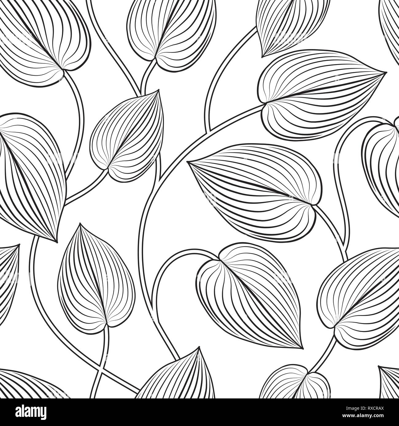 Floral Seamless Pattern Leaves Background Flourish Garden Leaf Line Art Backdrop Stock Vector Image Art Alamy