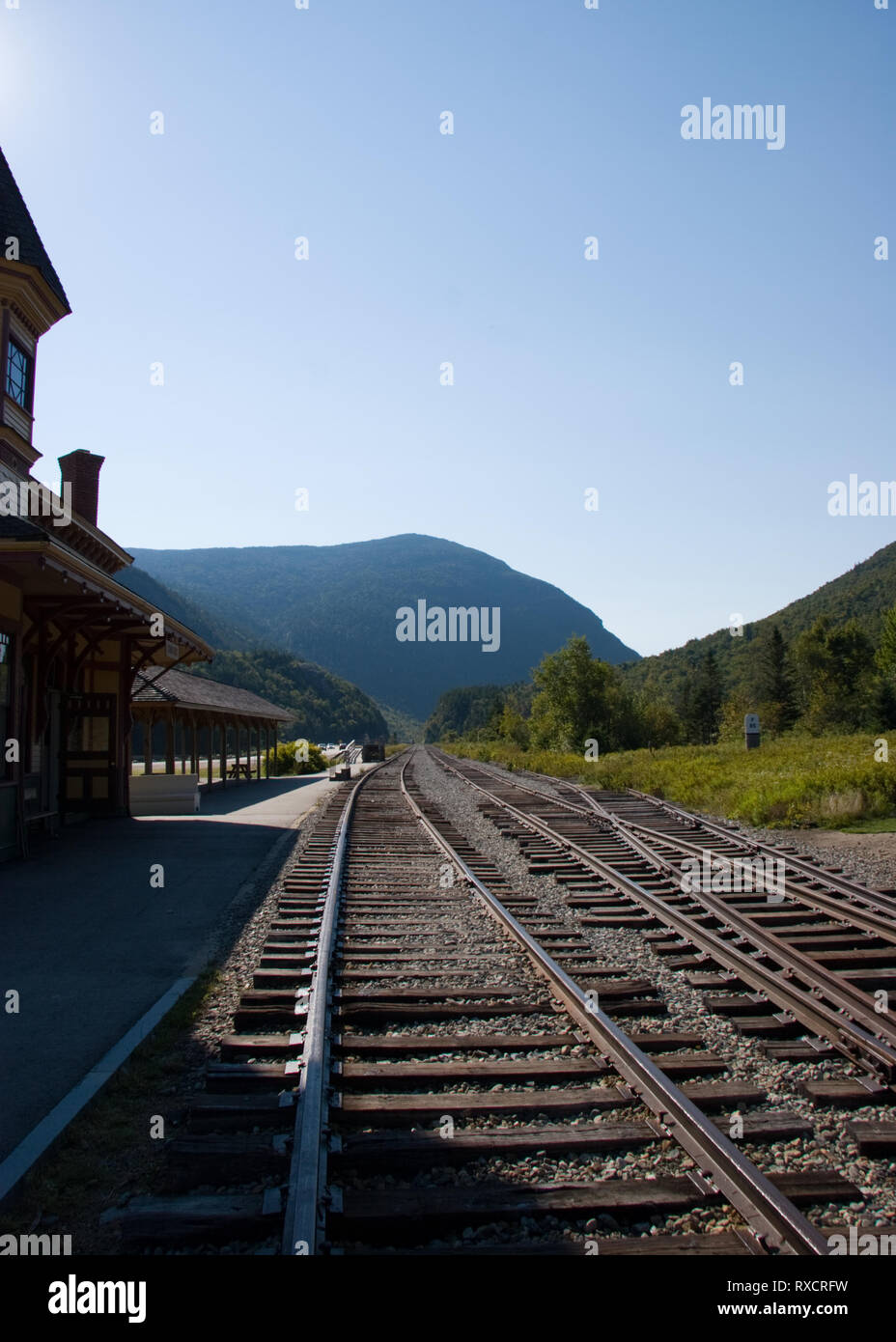 Railroad tracks in front of the Crawford House depot at Crawford Notch