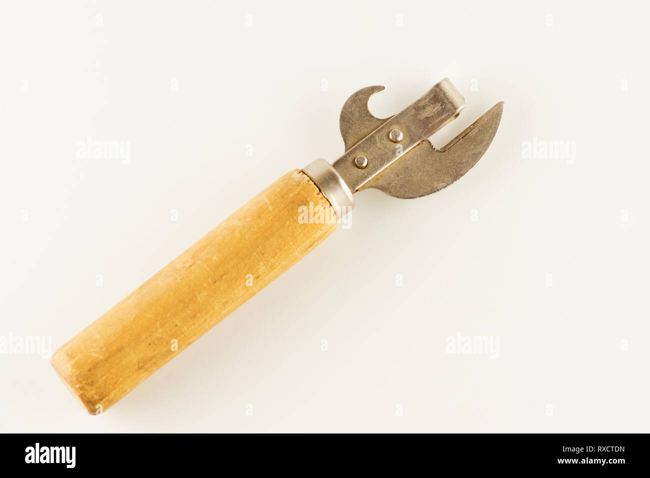 vintage bottle and bottle opener with wooden handle Stock Photo