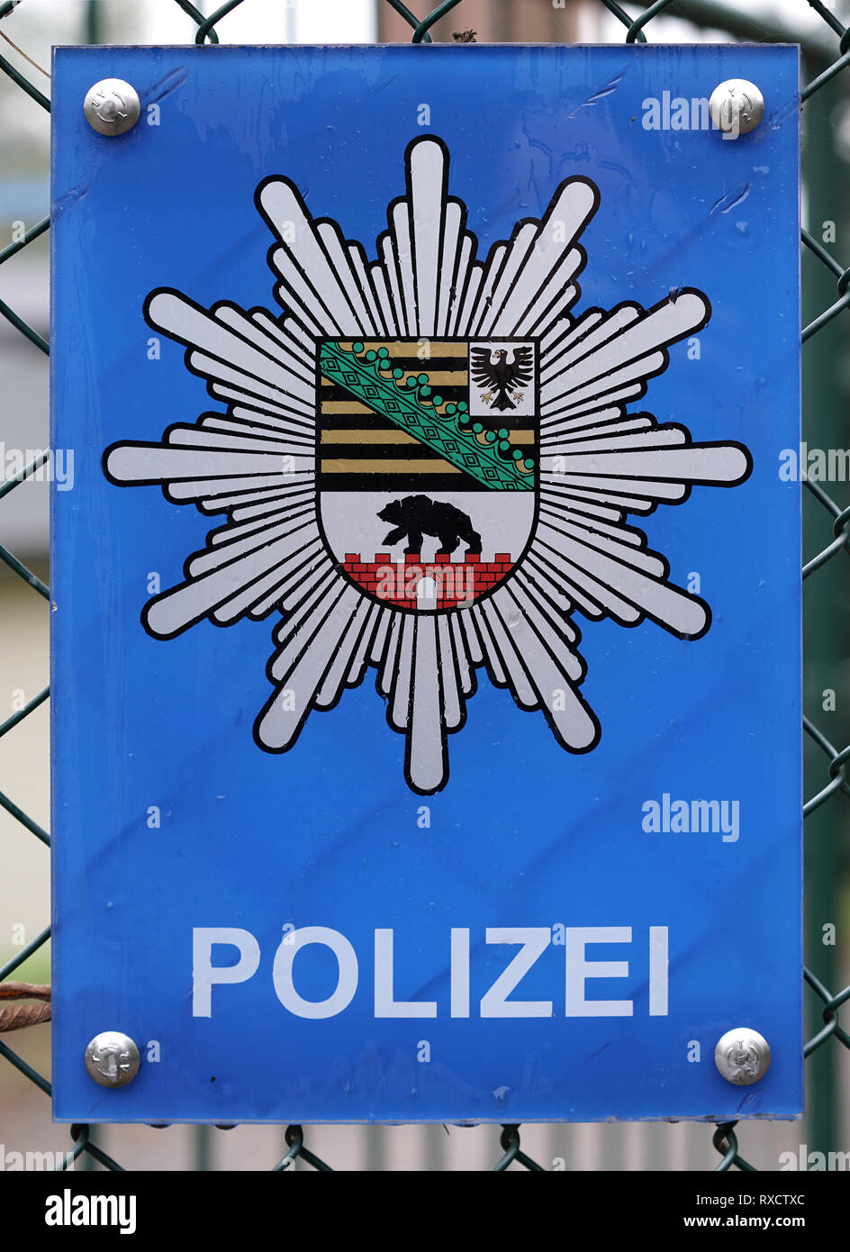 Sign at a police station in Magdeburg Stock Photo