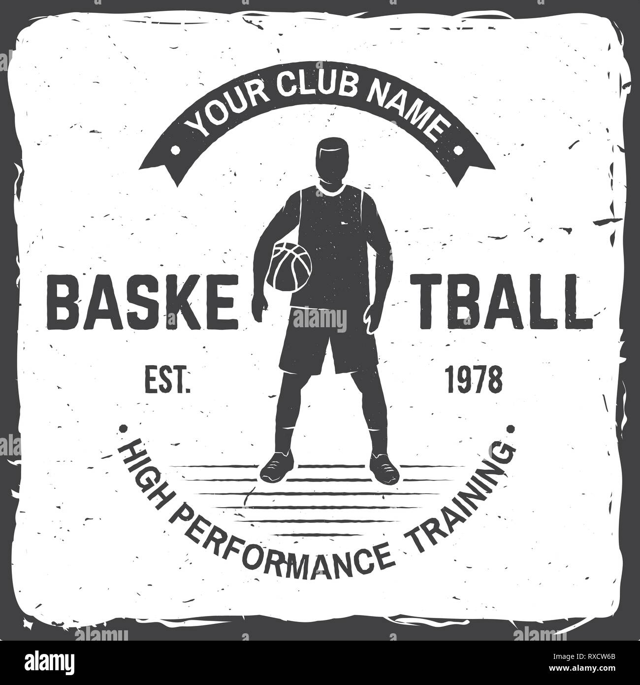 Basketball club badge. Vector illustration. Concept for shirt, print, stamp or tee. Vintage typography design with basketball player and basketball ball silhouette Stock Vector