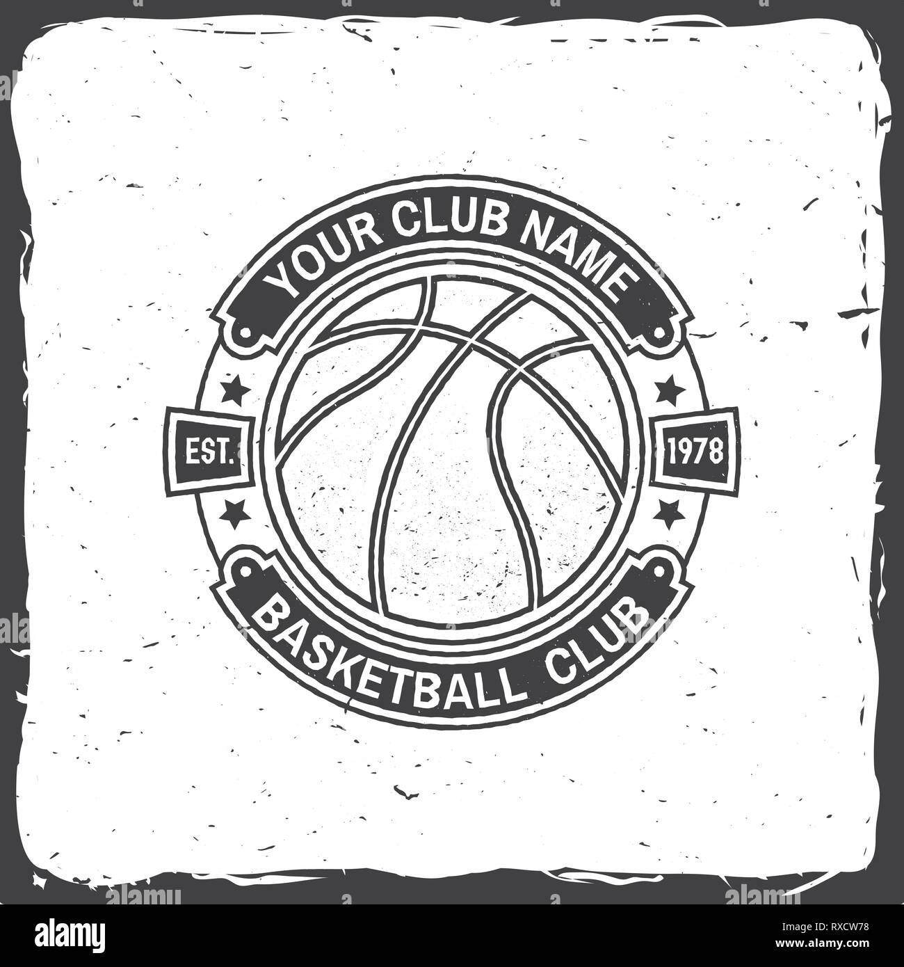 Basketball club badge. Vector illustration. Concept for shirt, print, stamp. Vintage typography design with basketball ring, net and ball silhouette. Stock Vector
