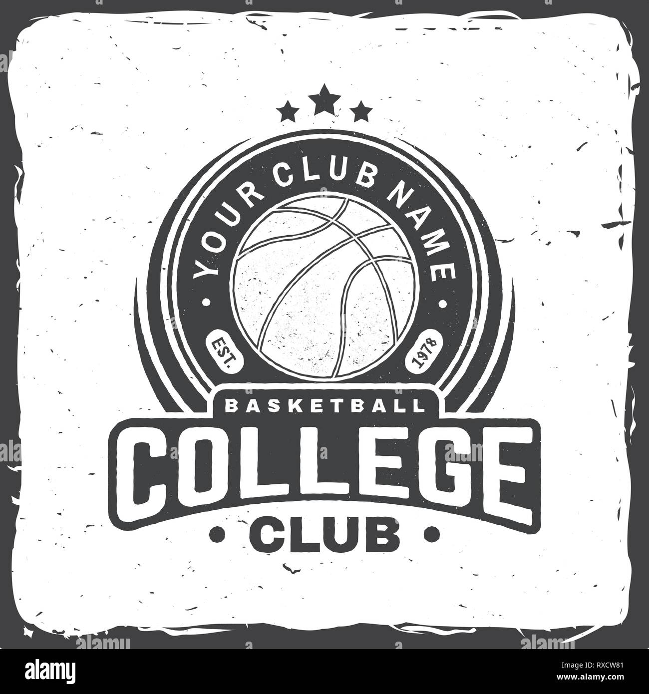 Basketball college club badge. Vector illustration. Concept for shirt, print, stamp or tee. Vintage typography design with basketball ball silhouette. Stock Vector