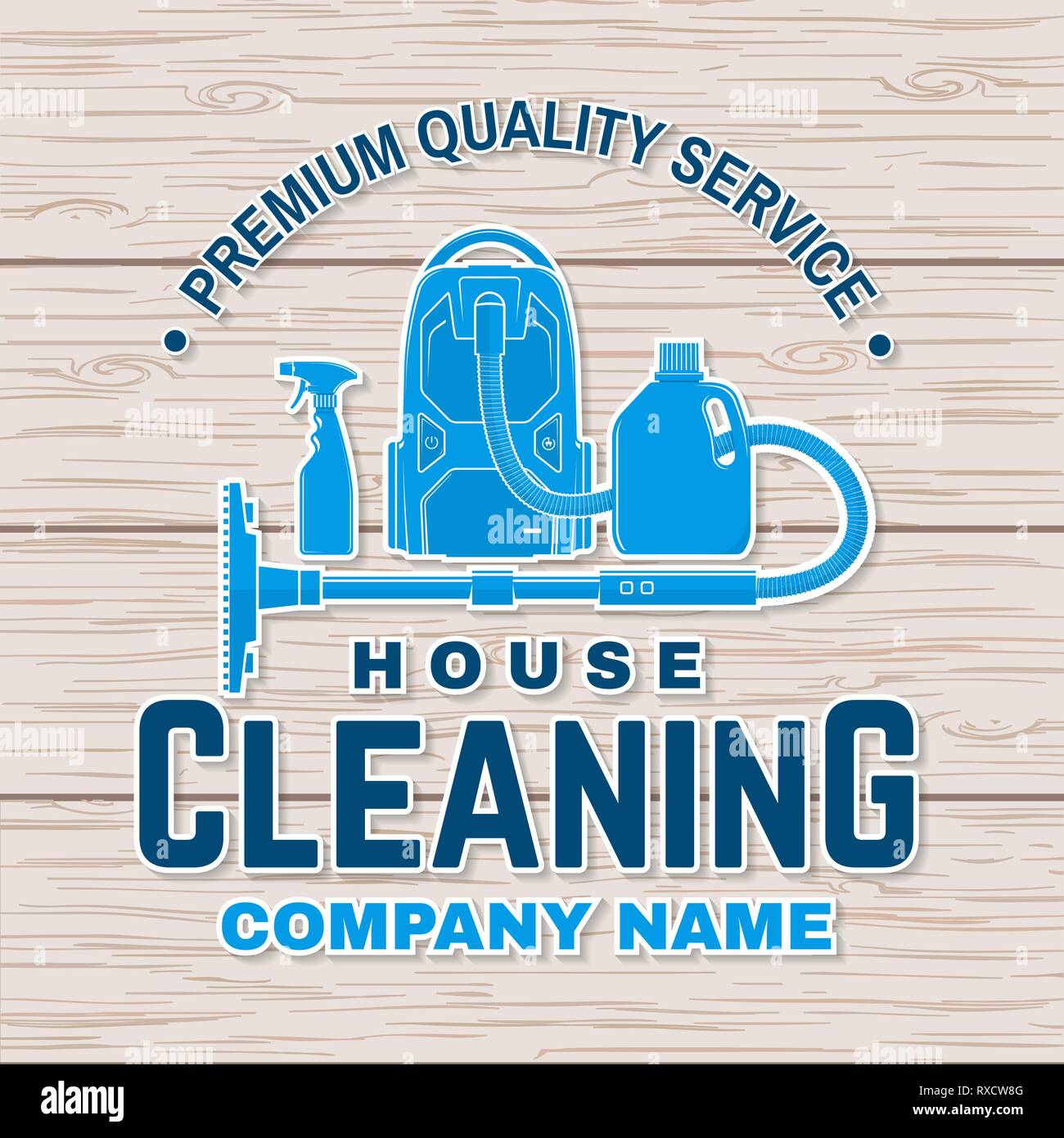 Cleaning company badge, emblem. Vector illustration. Concept for sticker, print, stamp or patch. Vintage typography design with cleaning equipments. Cleaning service sign for company related business Stock Vector