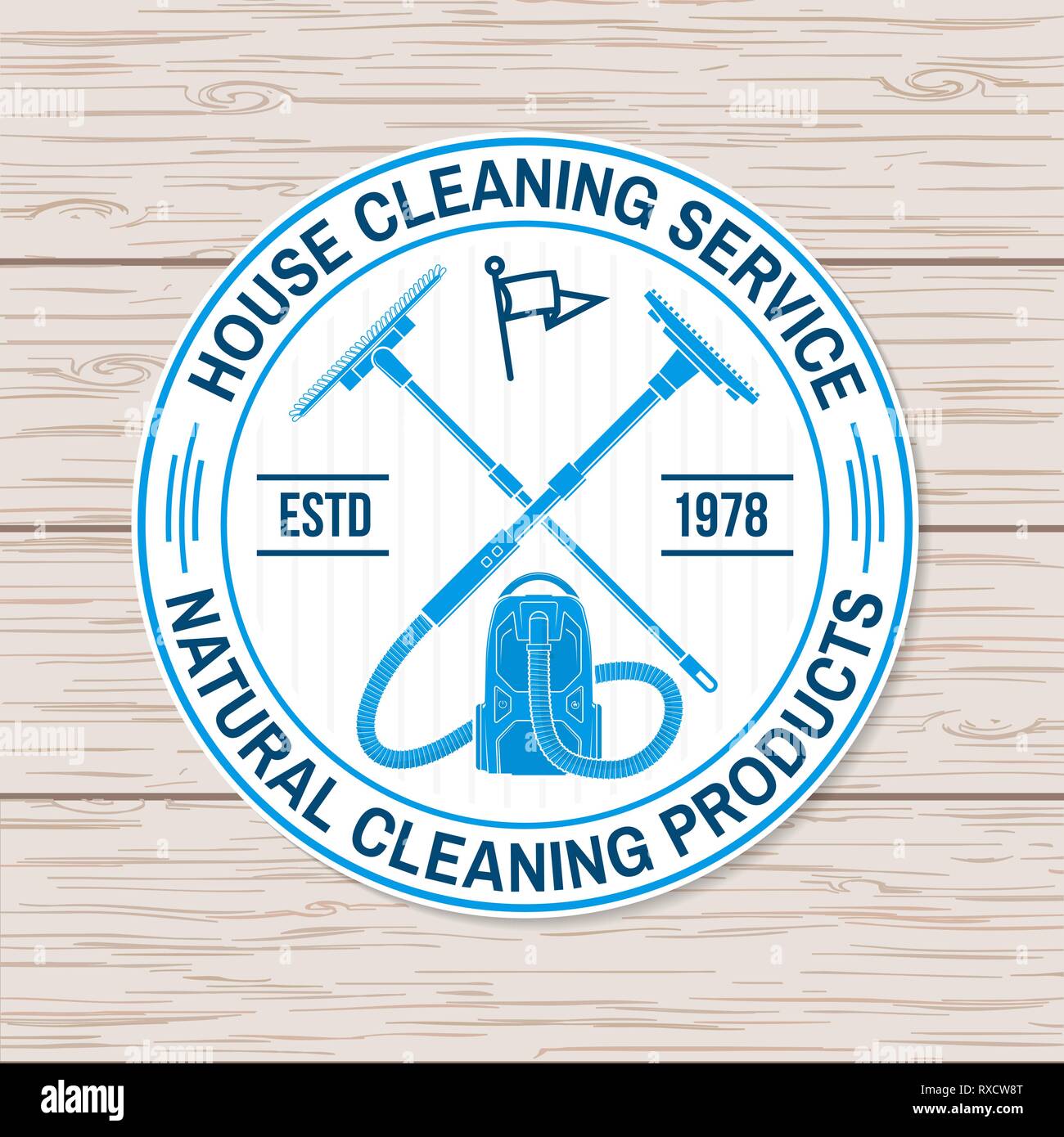 Cleaning company badge, emblem. Vector. Concept for shirt, sticker, print, stamp or patch. Vintage typography design with cleaning equipments. Cleaning service sign for company related business Stock Vector