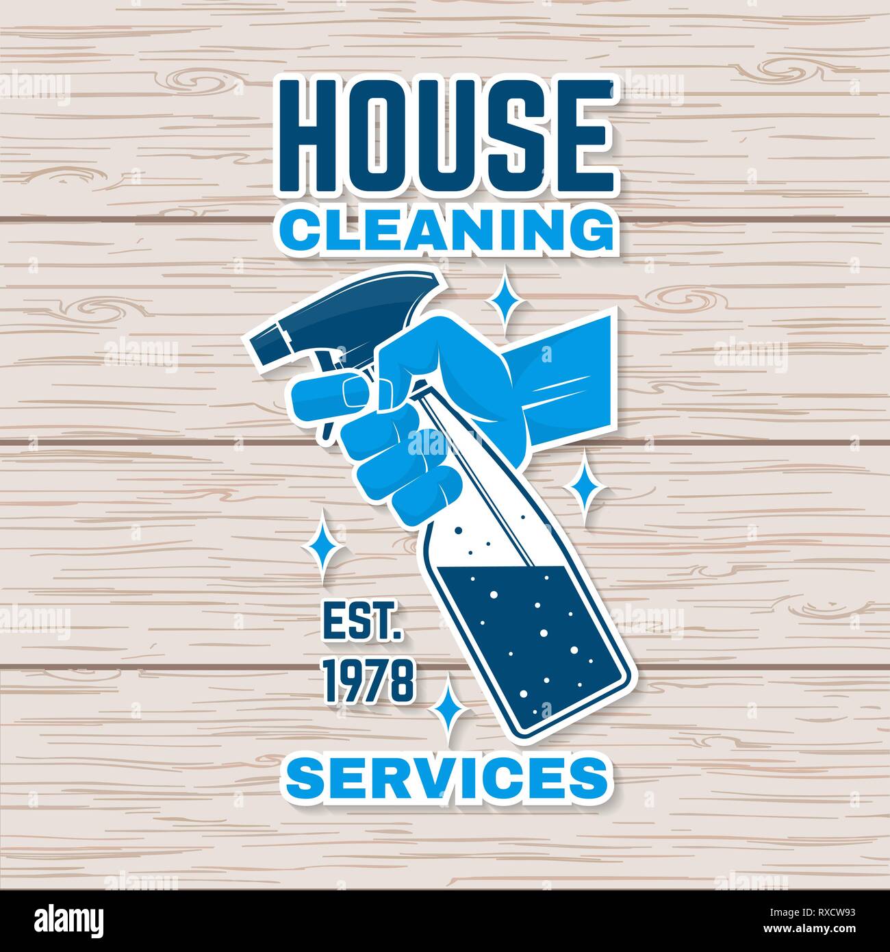 Cleaning company badge, emblem. Vector. Concept for shirt, sticker, print, stamp or patch. Vintage typography design with cleaning equipments. Cleaning service sign for company related business Stock Vector