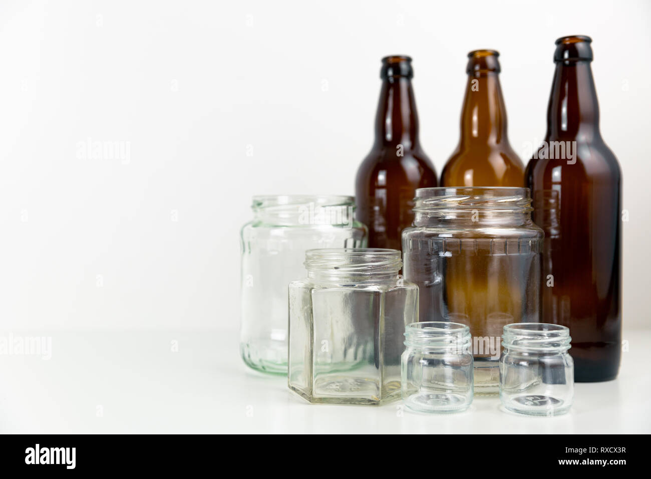 Empty beer bottles. Recycling glass concept Stock Photo