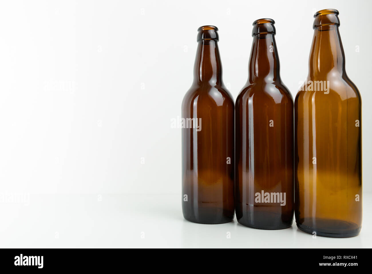 Empty beer bottles. Recycling glass concept Stock Photo
