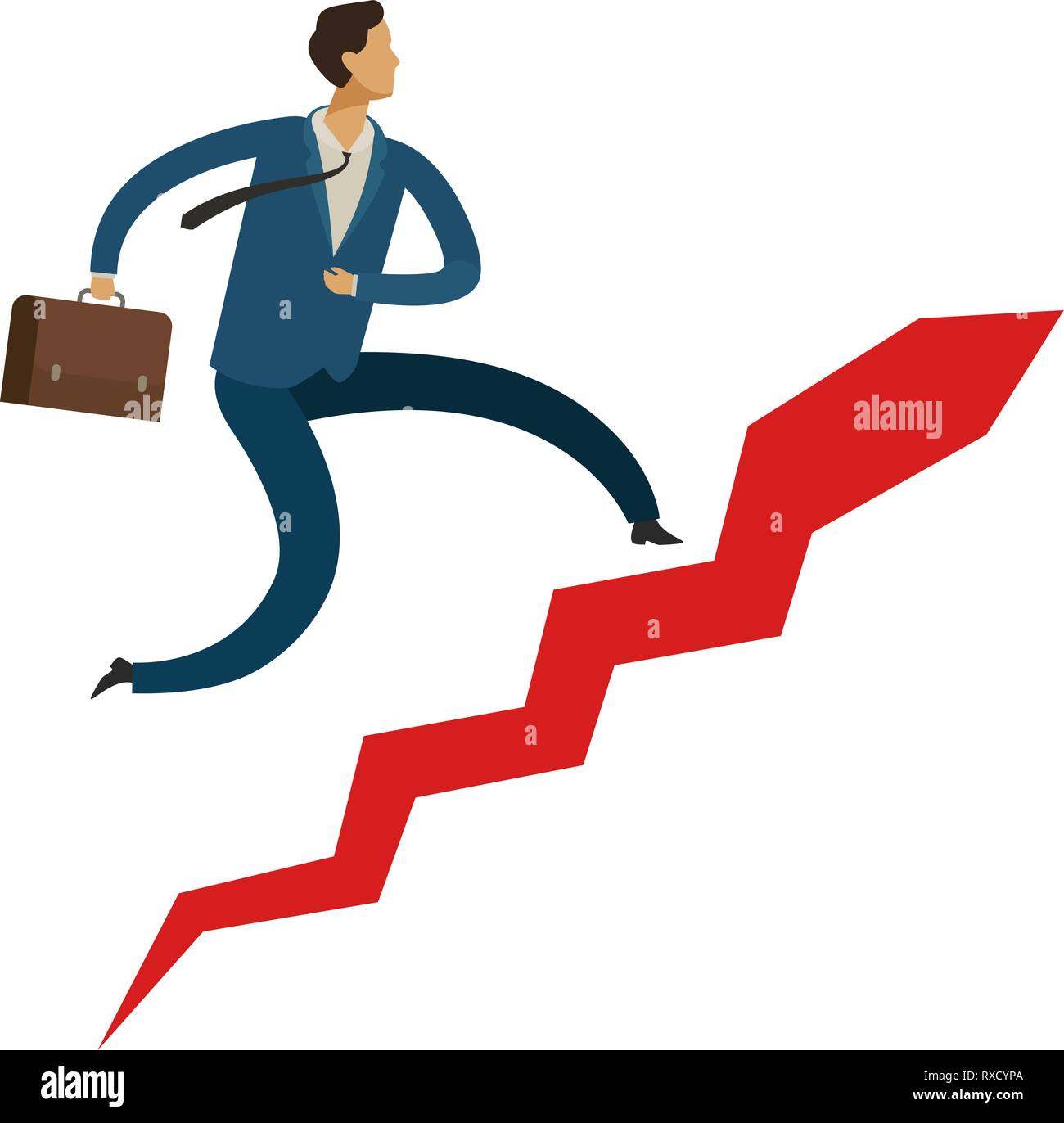 Businessman running up stairway. Career ladder, success concept. Business vector illustration Stock Vector