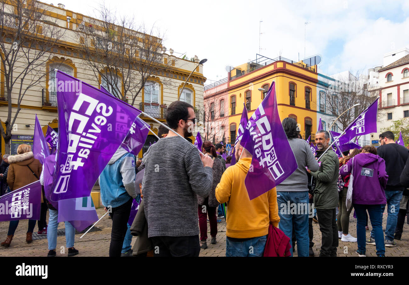 March 8, 2019, Day of the Woman, a demonstration in Spain for equal rights for all genders Stock Photo