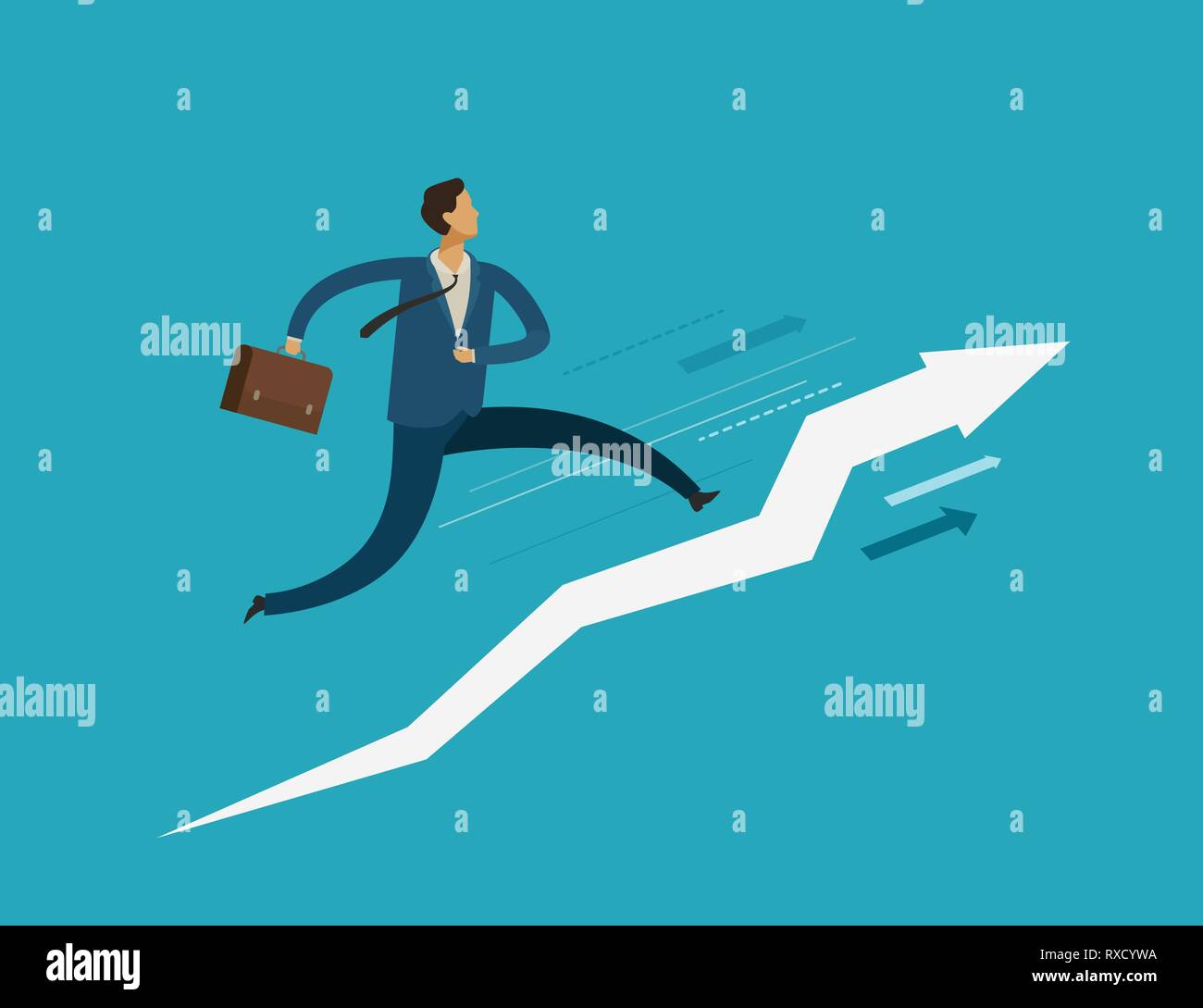 Businessman running up stairway. Success, career ladder concept. Business vector illustration Stock Vector