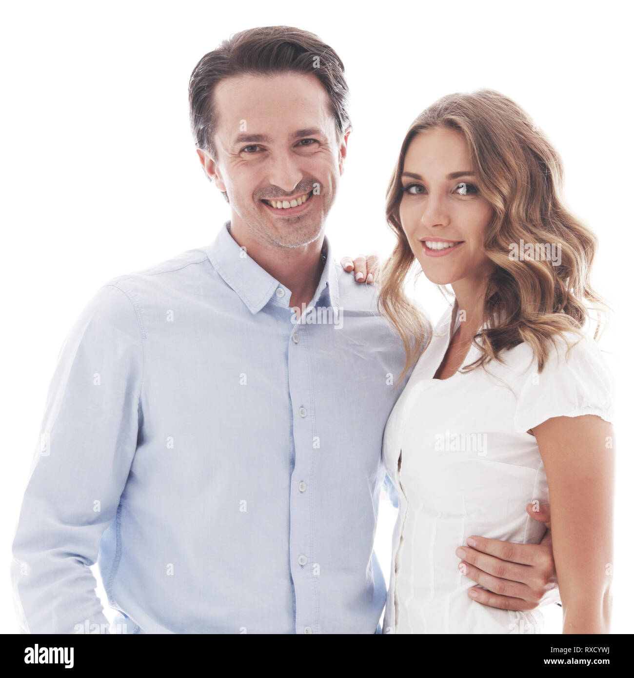 Portrait of happy smiling couple isolated on white background Stock ...