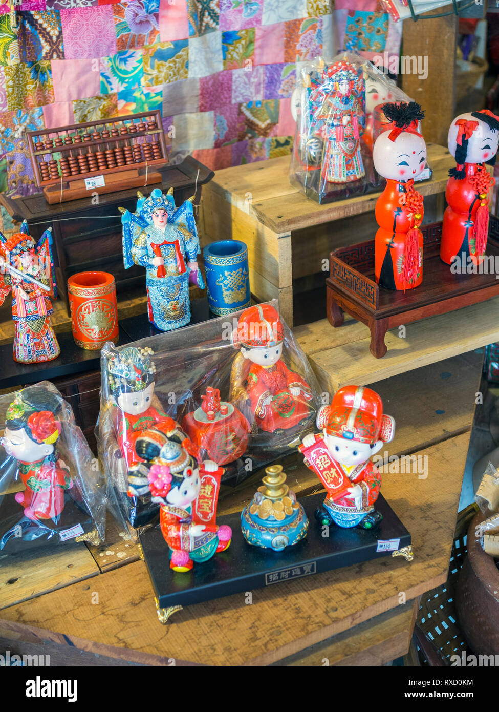 Chinese statues inside the shop, 14 Living Story, a knick-knack or trinket shop on Armenian Street, Penang. Stock Photo