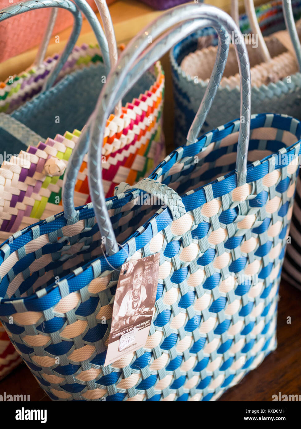 Plastic shopping bags for sale at Bon Ton the Shop, Armenian Street, Penang Stock Photo