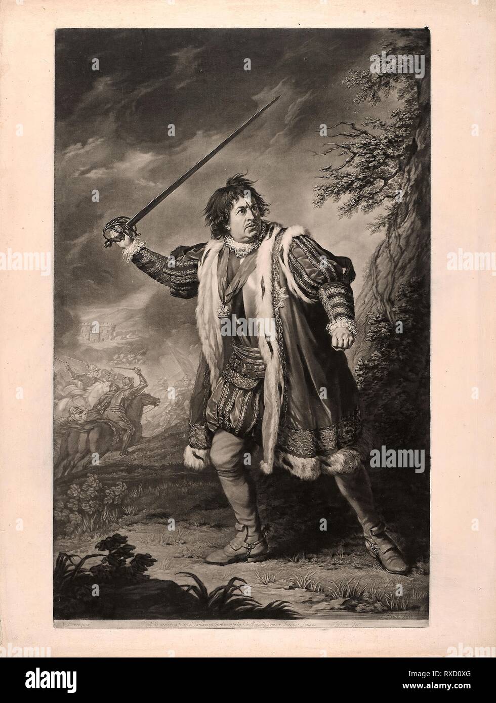 Mr. Garrick in 'Richard the Third'. John Dixon (English, born Ireland, c. 1730-1804); after Nathaniel Dance (English, 1735-1811); published by John Boydell (English, 1719-1804). Date: 1772. Dimensions: 635 × 400 mm (image/plate); 716 × 539 mm (sheet). Mezzotint on cream laid paper. Origin: England. Museum: The Chicago Art Institute. Stock Photo