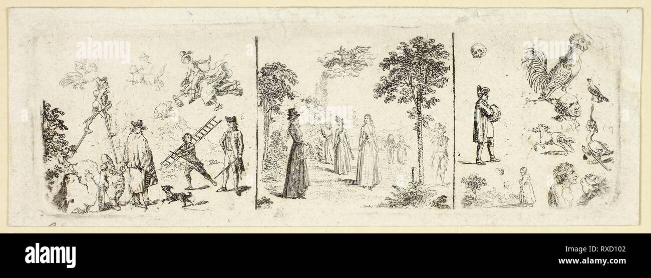 Various Sketches. Daniel Nikolaus Chodowiecki; German, 1726-1801. Date: 1800. Dimensions: 40 x 123 mm. Etching on paper. Origin: Germany. Museum: The Chicago Art Institute. Stock Photo