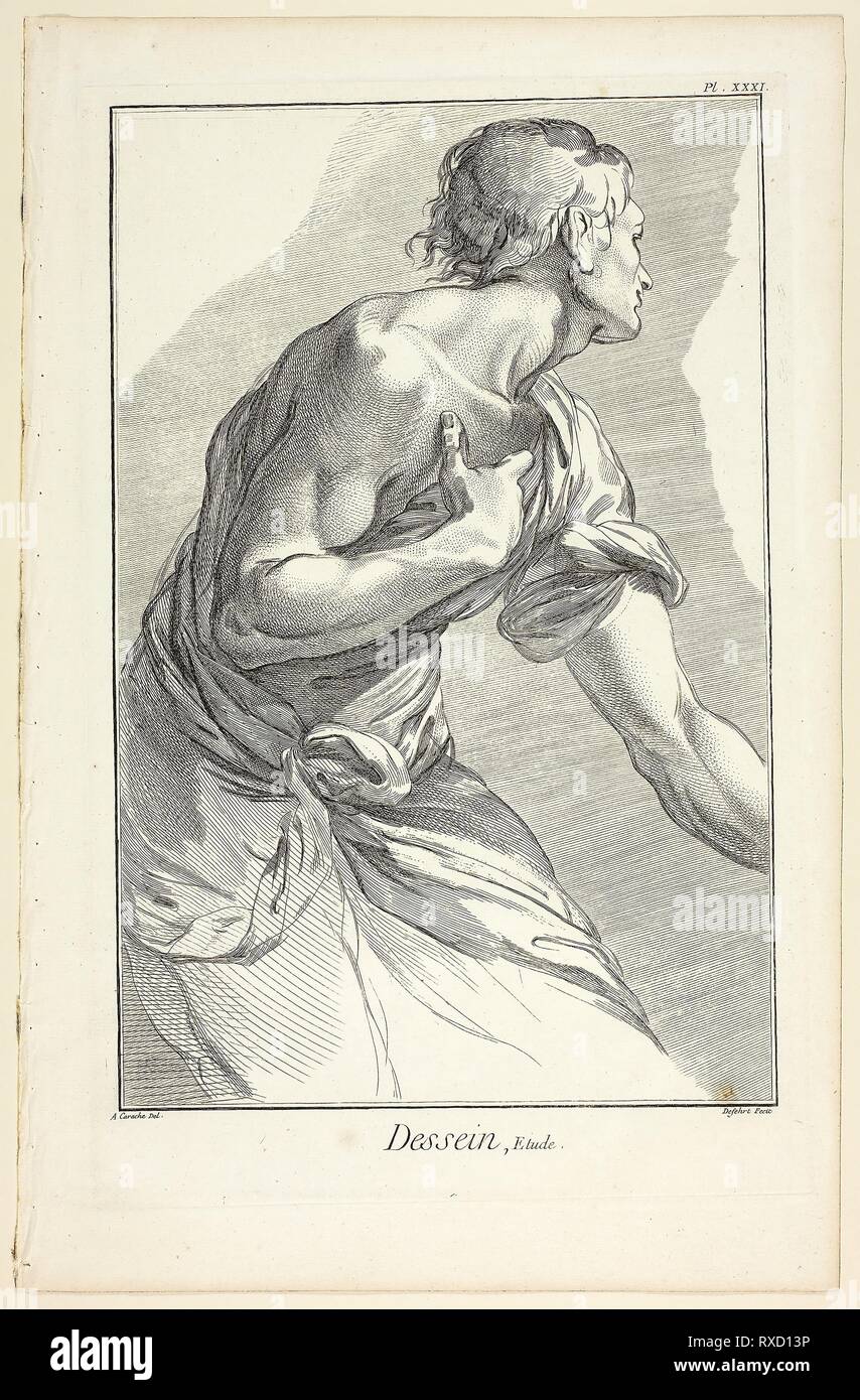 Design: Study, from Encyclopédie. A. J. Defehrt (French, active 18th century); after A. Carache (French, active before 1765); published by André le Breton (French, 1708-1779), Michel-Antoine David (French, c. 1707-1769), Laurent Durand (French, 1712-1763), and Antoine-Claude Briasson (French, 1700-1775). Date: 1762-1777. Dimensions: 317 × 206 mm (image); 355 × 225 mm (plate); 400 × 260 mm (sheet). Etching, with engraving, on cream laid paper. Origin: France. Museum: The Chicago Art Institute. Stock Photo