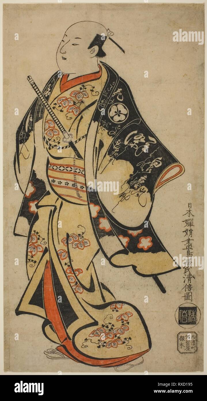 The Actor Uemura Kaemon (?). Torii Kiyomasu I; Japanese, active c. 1704-18 (?). Date: 1701-1711. Dimensions: 57.0 x 31.0 cm (22 3/8 x 12 1/4 in.). Hand-colored woodblock print; o-oban, tan-e. Origin: Japan. Museum: The Chicago Art Institute. Stock Photo