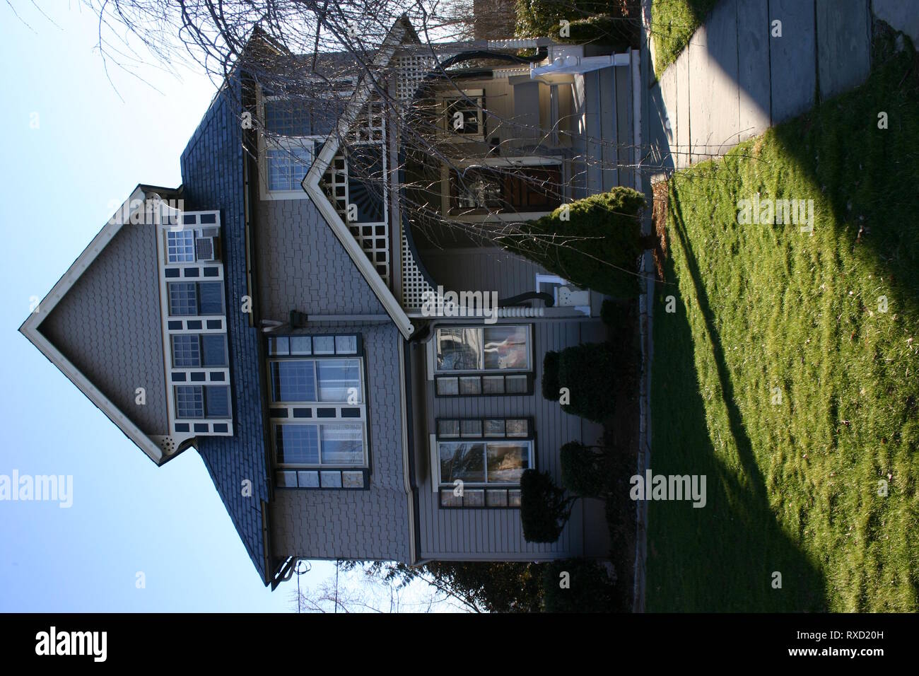 Large, wooden house with unique architecture in Somerville, New Jersey, USA Stock Photo