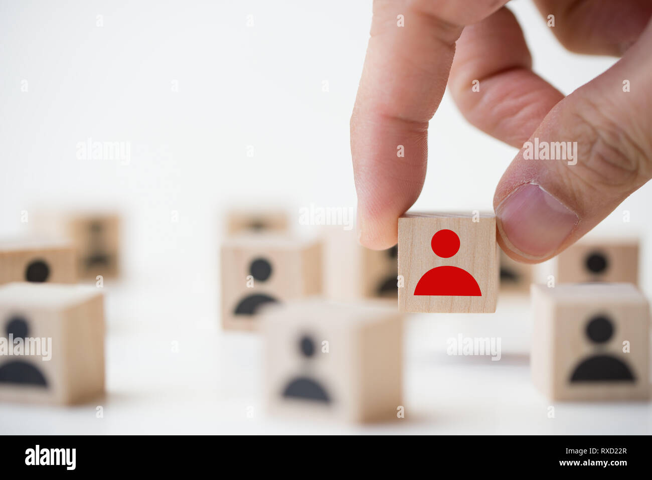 Job recruitment concept using icon people wood cube block Stock Photo