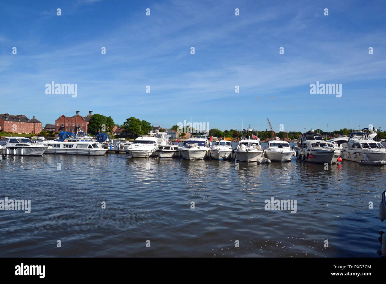 Yachts moored on Oulton Broad, Suffolk, UK Stock Photo