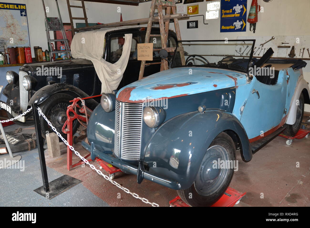 Motor vehicle workshop at the East Anglia Transport Museum, Carlton Colville, Lowestoft, Suffolk, UK Stock Photo