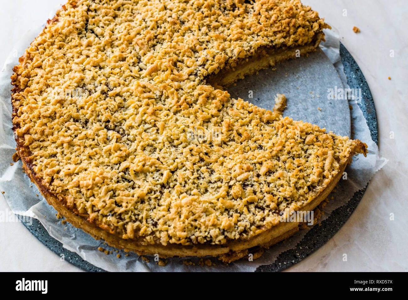Homemade Apple Crumble Cake / Crumb Pie. Organic Dessert Stock Photo
