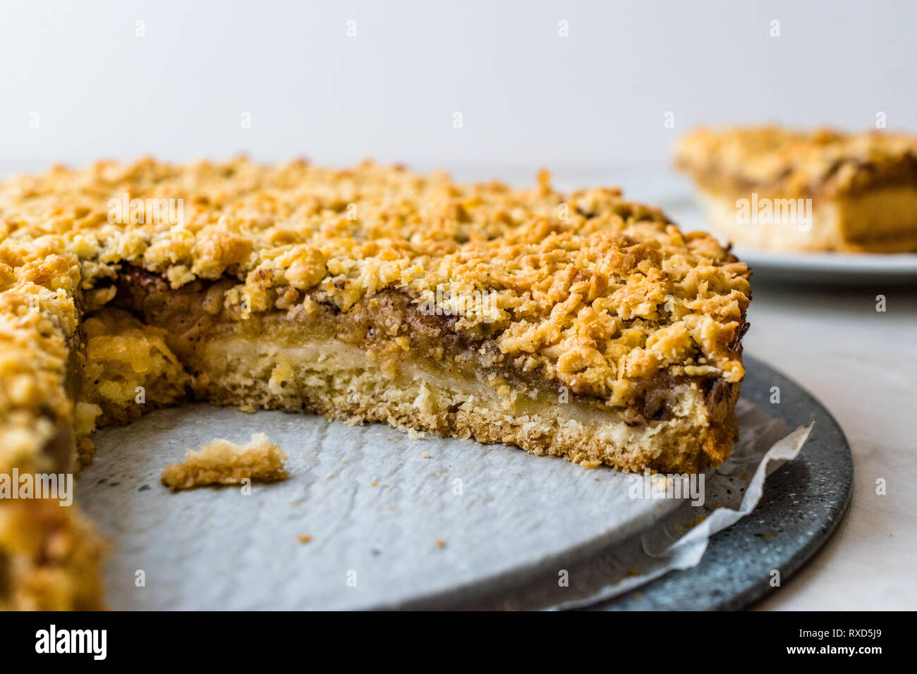 Homemade Apple Crumble Cake / Crumb Pie. Organic Dessert Stock Photo