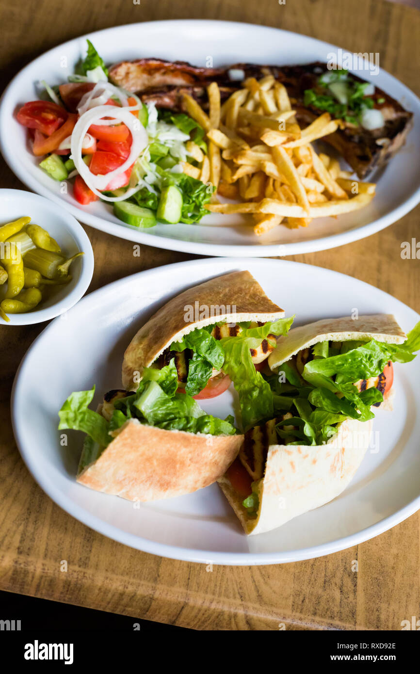 Barbecue food set in local restaurant in Larnaca. Traditional cypriot