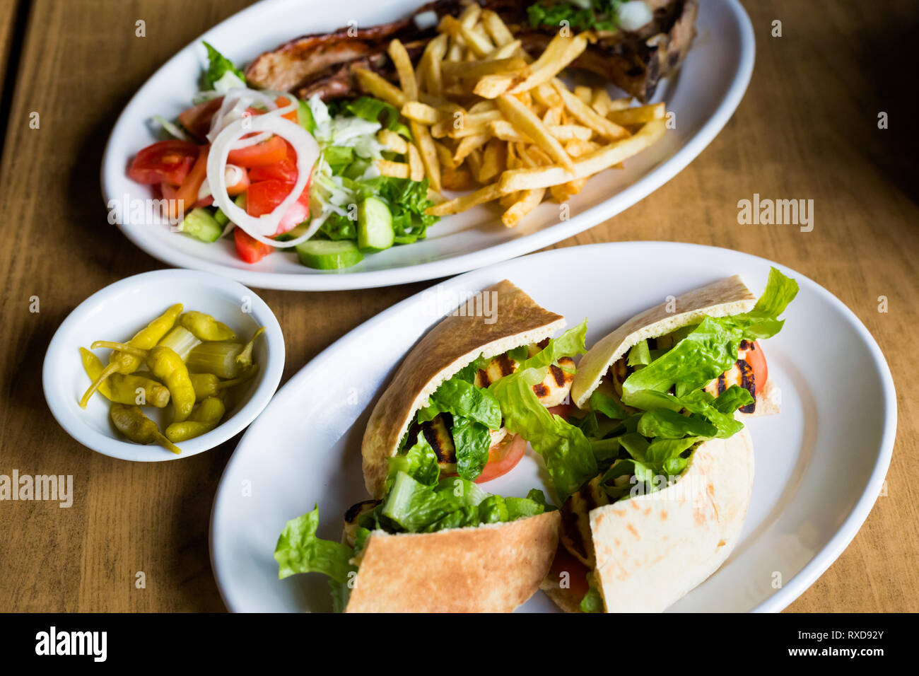 Barbecue food set in local restaurant in Larnaca. Traditional cypriot