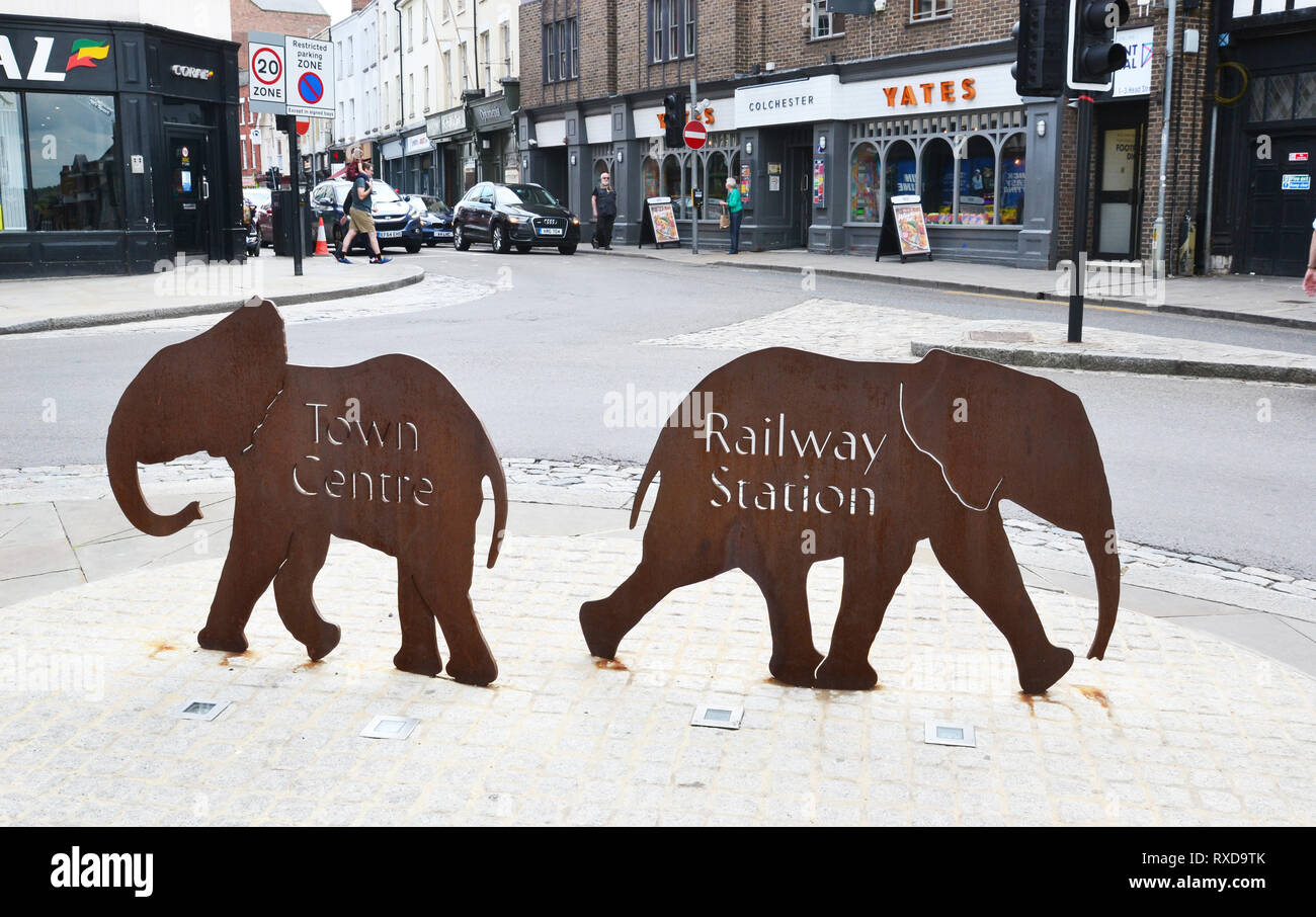 Elephant sculpture in the town centre, Colchester, Essex, UK Stock Photo