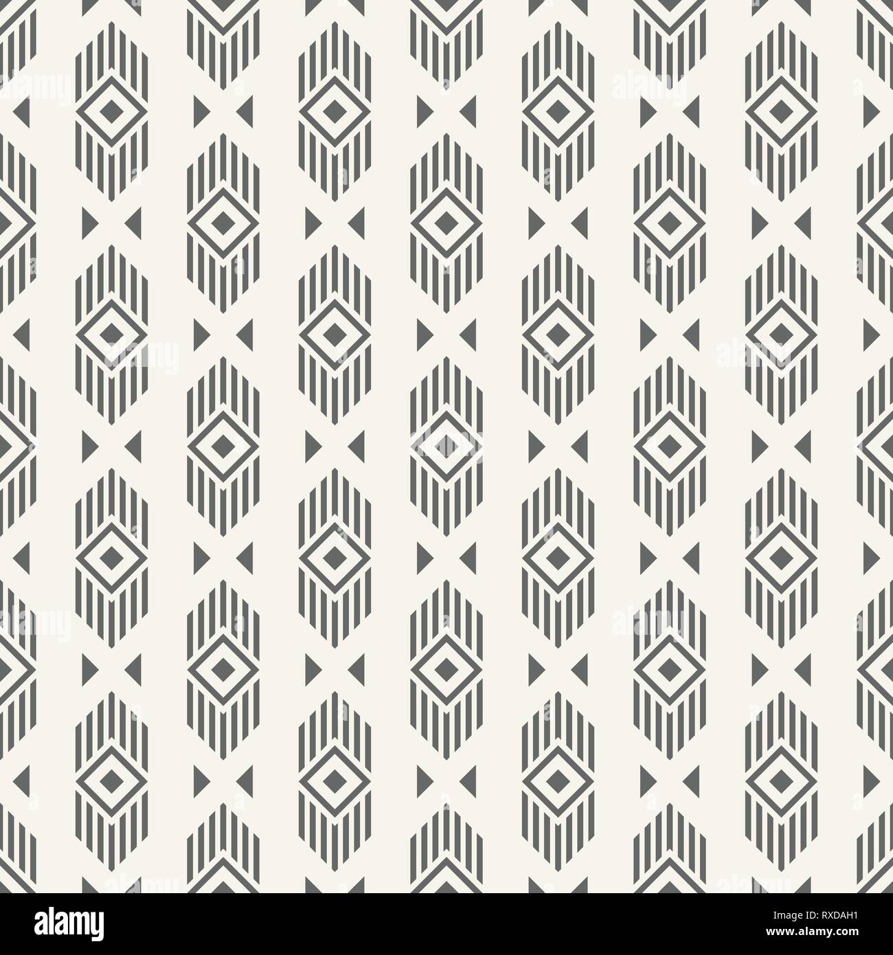 Abstract ethnic geometric pattern. Regularly repeating lines, rhombuses and triangles. Tribal decorative pattern. Vector background. Stock Vector