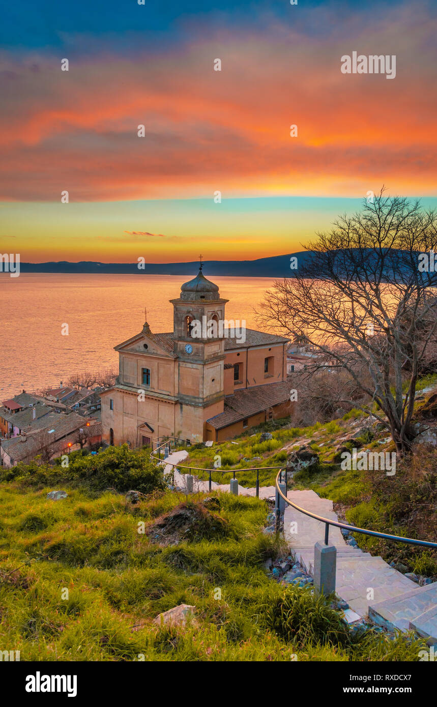 Trevignano Romano (Italy) - A nice medieval town on Bracciano lake, province of Rome, Lazio region, here at sunset Stock Photo